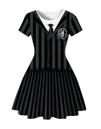 MSSmile-FANKID Girls Wednesday Nevermore Academy Uniform Costume Kids Purple grey Striped Dress Halloween Cosplay Outfit(grey 120cm)