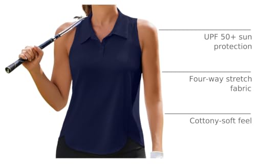 Image of PINSPARK Women's Golf Shirt Racerback UPF 50+ Tennis Tank Top with Collar