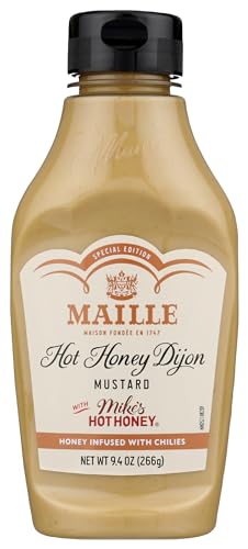 Maille x Mike's Hot Honey Special Edition Savory-Sweet Condiment with a Spicy Kick Hot Honey Dijon Mustard Gluten-Free, Shelf-Stable 9.4oz