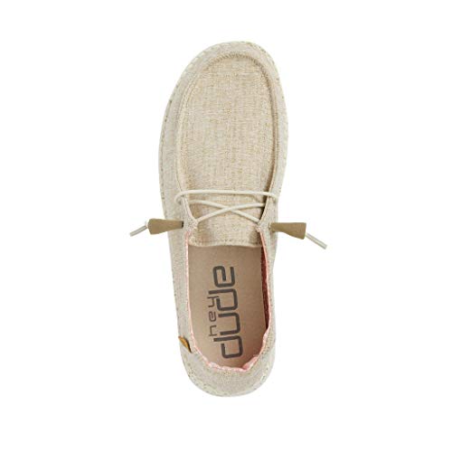 HEYDUDE HEYDUDE Women's Wendy Chambray White Nut Size 8 | Women’s Shoes | Women’s Lace Up Loafers | Comfortable & Light-Weight