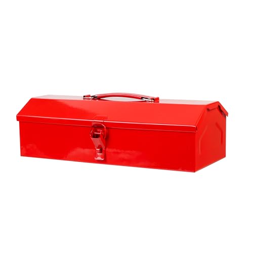 Image of Spartan Metal Tool Box with Handle | Heavy Duty Red Tool Storage Box for Tools, Hardware, Screws, Nails & Accessories | Portable Utility Toolbox for Home, Garage, Workshop, Mechanic & Electrician Use