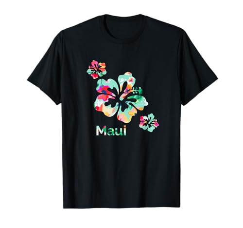 Maui Camiseta Islas Hawái Hawaiano Hibisco Flores Surfero Camiseta