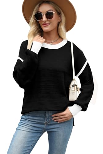 Image of Womens Sweater Striped Fall Fashion Tops Long Sleeve Crew Neck Pull Over Knit Clothes