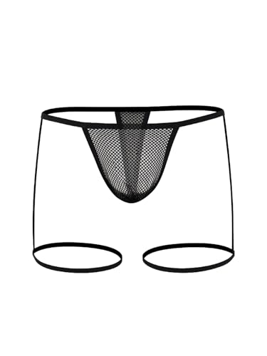 Floerns Men's Sheer Mesh Thong Underwear Cut Out Rave Underpants with Leg Band