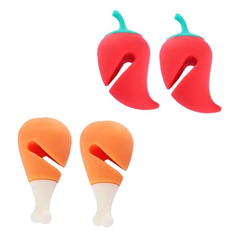 TOYANDONA 4pcs Silicone Pot Cover Holders Lid Lifters Steam Release Steam Pot Lid Lifters for Saucepans Induction Hobs with Cute Drumstick and Chili Designs Safe Wear-Resistant Kitchen