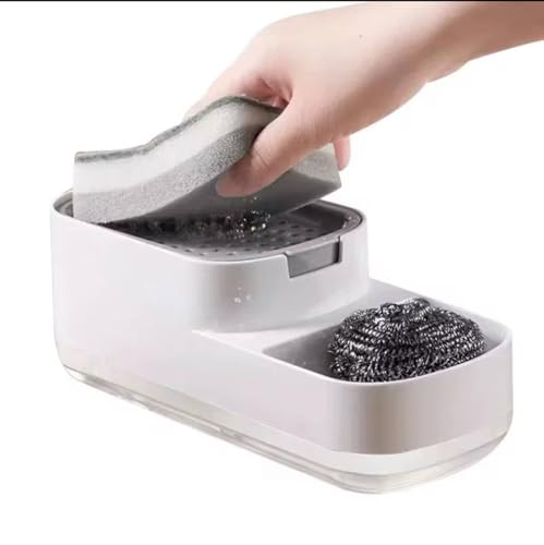 Image of Kitchen Soap Dispenser with Sponge Holder, Dish Soap Dispenser for Kitchen Sink, 2-in-1 Liquid Soap Pump for Countertop, Durable & Leak Proof Orginizer
