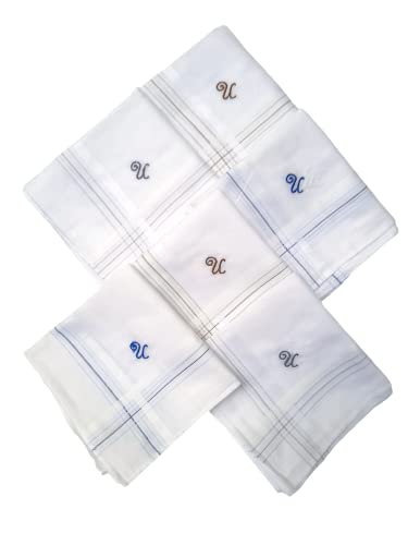 Image of ANTONIA Men's Initial Alphabet Handkerchiefs | Premium Cotton Personalized Hankies with Letter Embroidery (A-Z) | Soft, Absorbent & Reusable | Formal, Wedding & Gift Use | Pack of 6