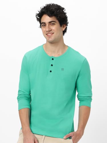 Image of Urbano Fashion Men's Solid Henley Neck Slim Fit Full Sleeve Cotton T-Shirt