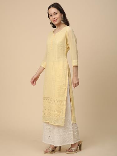 Image of RATAN Women's Georgette Anarkali Lucknowi Chikankari Ethnic Wear Kurta