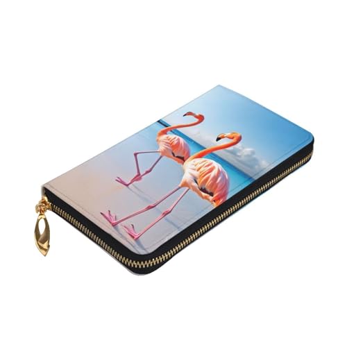 Flamingo On Beach Wallet For Women Men Clutch Rfid Blocking Leather Wallets Large Capacity Purse Credit Card Holder Money Case With Zipper Phone Holder Long Travel Purse3