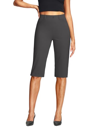 Image of ISEEGZ 14'' /18 inch Capri Pants for Women Dressy Stretch Pull On Womens Capris with Pockets Petite Summer Office Work Casual