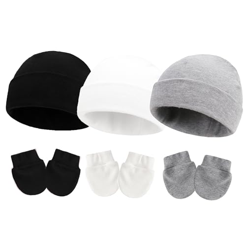 Image of UTTPLL Newborn Hats Mittens Set Toddler Girls Boys Cotton Nursery Hospital Beanie No Scratch Gloves Unisex Baby Infant Caps
