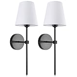 Wall Sconces Sets of 2, Retro Industrial Wall Lamps, Vanity Sconces Wall Lighting with White Fabric Shades, Wall Lights Suitable for Bathroom Bedroom Living Room Kitchen(Black)