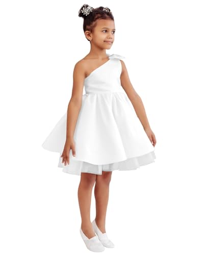One Shoulder Flower Girl Dresses for Wedding Toddler Short Tutu Satin Tulle Girl Dress for Birthday Formal Party