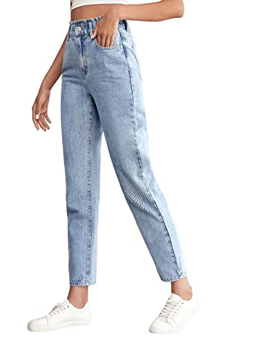 SweatyRocks Women's Casual High Elastic Waist Tapered Mom Jeans Cropped Denim Pants3