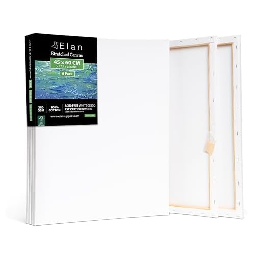 Elan Lienzos Preestirados 45x60, 6-PACK 100% Algodón Lienzos para Pintar Grandes, Canvas para Pintar, Lienzos Enmarcados, Tela Lienzos para Pintura, Tela Lienzo para Pintar Grande, Lienzos Blanco