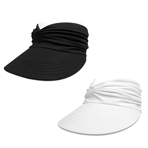 FASECKS Sombrero de sol para mujer, visera de playa de ala ancha, protección UV, para deportes acuáticos, golf, senderismo, blanco y negro, Talla única Cover