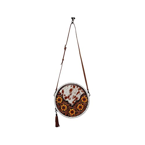 Image of Myra Bag Western Leather Round Bag for Women - Crossbody Purse Shoulder Bag Marigold