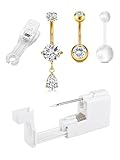 QWALIT Belly Button Piercing Kit Belly Piercing Kits Gold Belly Button Piercing Gun Self Belly Piercing Gun with Surgical Steel Dangling Belly Rings at Home