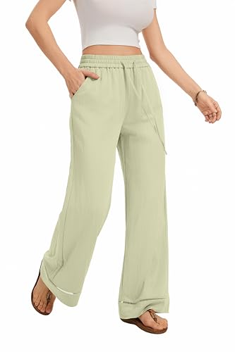 Image of KICZOY Women Flowy Pants Drawstring Waist Wide Leg Palazzo Beach Pants Loose Fit with Pockets