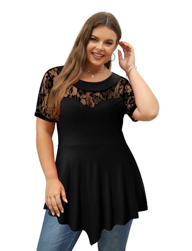 Magritta Plus Size Tops for Women Casual Summer Crew Neck Tunics Short Sleeve Loose Shirts Blouses 1X-5X2