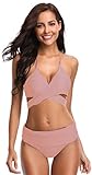SHEKINI Damen Dunkle Farbe Geteilter Badeanzug Push Up Bikini Set Neckholder Bikini Oberteil Mit High Waist Bikini Bottom Damen Badeanzug Sport Zweiteiliger Badeanzug (S, Depp Taupe)