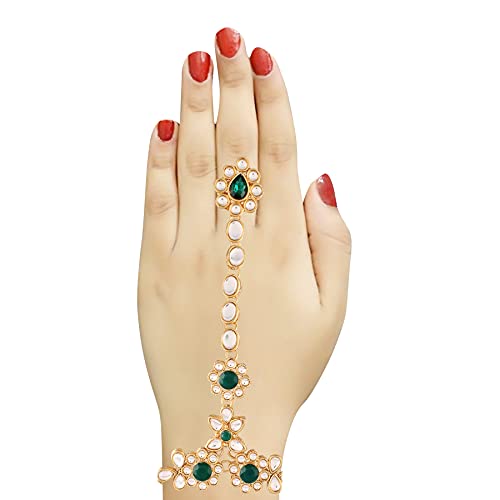 I Jewels Gold Plated Indian Bollywood Elegant Stone Haath Panja/Haath Phool Adjustable Chain Bracelet Jewelry for Women (PIJ20-21)2