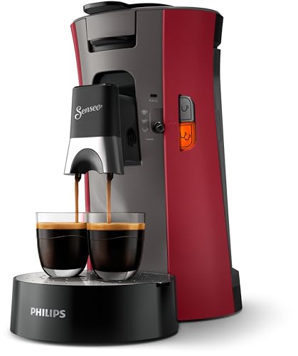 Philips CSA240/91 Machine à Café à Dosettes SENSEO Select Eco, Intensity Plus, Crema Plus, Fonction Memo - Rouge intense