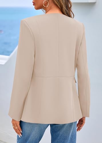 Lazysmile Blazers for Women Long Sleeve Crewneck Button Down Suit Jackets Work Office Business Casual Outfits with Pockets Khaki — view 2