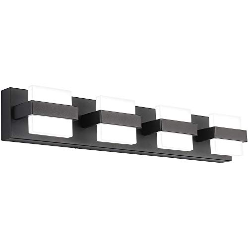 Image of SOLFART 4 Lights Black Vanity Light LED Bathroom Modern Vanity Lights Over Mirror Black Bathroom Light Fixtures 27 inch White Light Dimmable