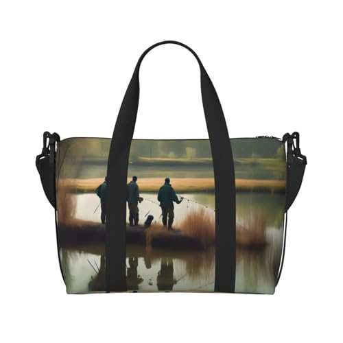Fishing Lake Fishermen Print Hand Travel Bag,Gym Bag,Weekend Travel Overnight Bag,Tote Bag Sports Bag For Women Men