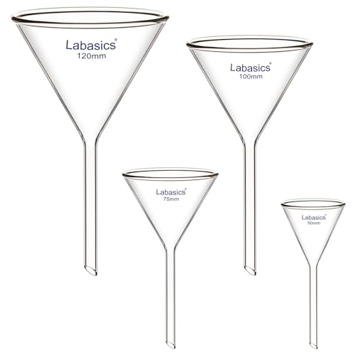 Image of Labasics Borosilicate Glass Funnel Set, Thick-Walled Short Stem Filtering Kit for Laboratory Filtration, 50/75/100/120 mm Diameter, 4 Pack