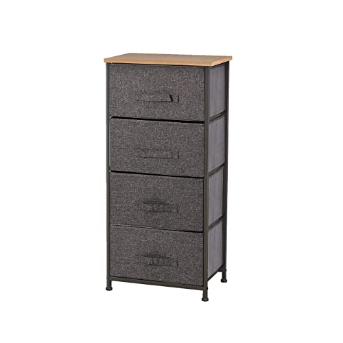 Meerveil Commode en Tissu, Grande Tour de Rangement avec 4 Tiroirs, Métallique Robuste, Dessus en Bois, pour Chambre, Couloir, Entrée, Placard, pour Vêtement Tissu, Gris