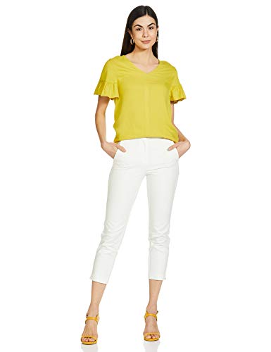 Image of Marks & Spencer Womens Solid Linen Blend V-Neck Regular Fit Top
