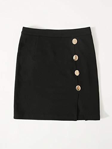 Button Up Split Hem Mini Skirt