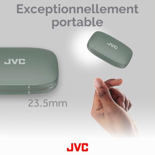 JVC Nearphones HA-NP50T-G True Wireless, Design Oreilles Libres, Ecoutez de la Musique sans Vous Couper du Monde, Légers, ANC pour Les appels, IPX4, 38 h d'autonomie, BT 5.3, Vert Sauge