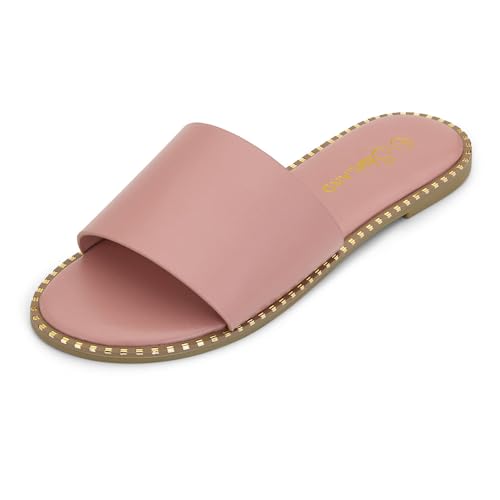 Image of Shoe Land Flat Sandals for Women - Slip-On Slides with Cushioned Footbed | Comfortable Dressy & Casual Open Toe Summer Sandals for Beach, Travel & Everyday Wear