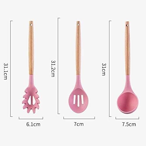 Küchenutensilien-Set Pfannenwender Silikon-Küchenwerkzeug-Set Kochutensilien-Set Pfannenwender Schaufel Suppenlöffel mit Holzgriff Spezielles hitzebeständiges Design