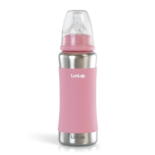 Image of LuvLap Baby Steel Feeding Bottle 240ml, Made of SS304 Rust Free Steel, Baby Milk /Water Bottle with Dust Cover, Heat Protective Silicone Cover, BPA Free, Odour Free, Leak Proof, Pink, 0M+