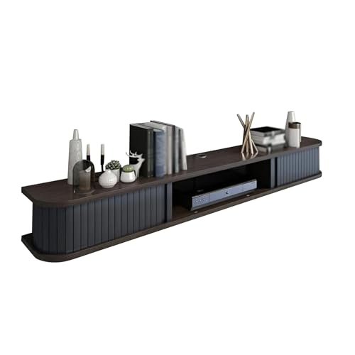 Meuble TV suspendu noir 120 cm avec portes coulissantes pour salon