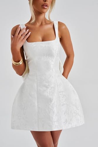 Jacquard Satin Homecoming Dresses Square Neck Mini Bow Dress Short Prom Cocktail Party Gowns4