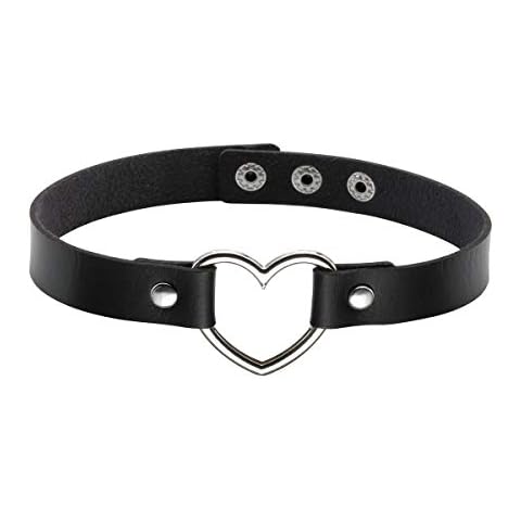 EIGSO Vintage Love Heart PU Leather Choker Necklace Goth Choker Collar Chain Black Cover