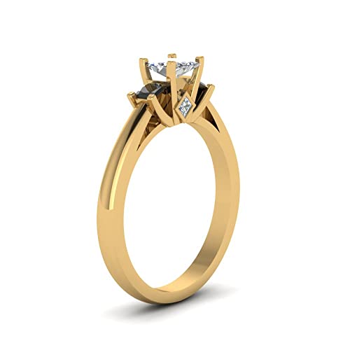Image of Choose Your Gemstone Three Stone Princess Diamond CZ Engagement Ring Yellow Gold Plated Princess Shape Side Stone Engagement Rings Minimal Surprise Gifts for Ladies US Size 4 to 12