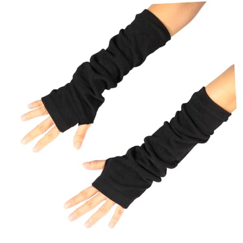 FOMIYES Winter Fingerless Gloves for Women Long Knitted Warm Arm Sleeves with Thumb Hole Soft and Comfortable Black Gloves for Stylish Outfits and