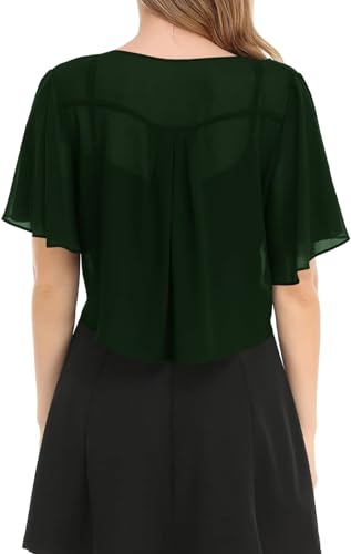 Image of Women's Solid Puff Sleeve Kimono Short Cardigan Loose Cover Up Casual Blouse Top Chiffon