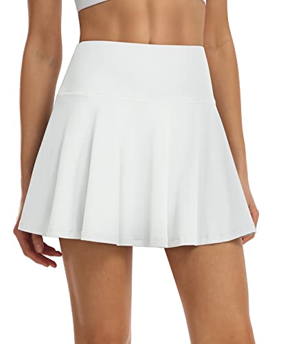 Ueu Tennis Skirts For Women Athletic Pleated Golf Pickleball High Waisted Skater Summer Workout Dance Skorts With Shorts Pockets White Xl #TOP2