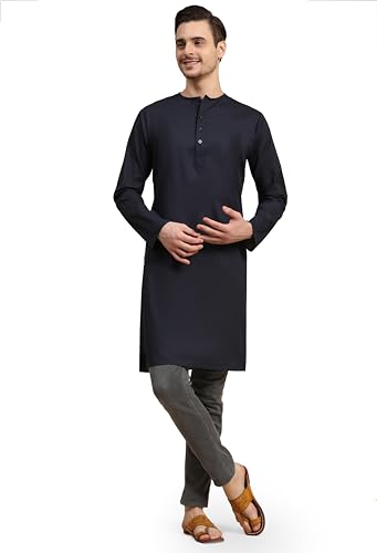 Tunique Kurta indienne homme SKAVIJ bleu S vêtement traditionnel ethnique