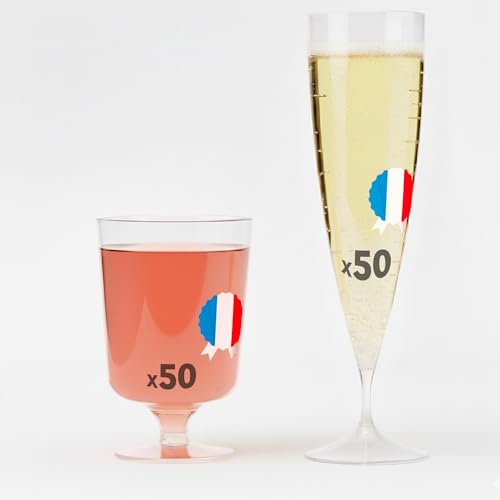 Table'Colors Pack 100 Verres Réutilisables et Recyclables - 50 Verres à Vin 17 cl + 50 Verres Tubes 20 cl - Qualité Supérieure, Lavables, Idéal...