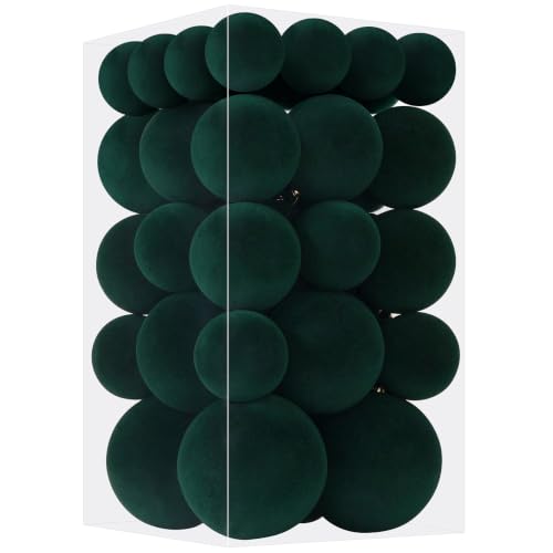 46Pcs Velvet Christmas Ball Ornaments Set - Flocked Shatterproof Christmas Tree Decorations Classic Hanging Ornaments with Rope for Xmas Wreath Holiday Home Decor (Multi-Size, Dark Green) - image 1