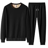 [LIFESHINE] セットアップパジャマジャージ上下セット部屋着ルームウェア裏ボア裏起毛スウェットパーカーメンズスエット上下 暖かいカジュアルパーカー 防寒 長袖 暖かい 男女兼用 ユニセックスプレゼントギフト02ブラック(上下裏ボア) L